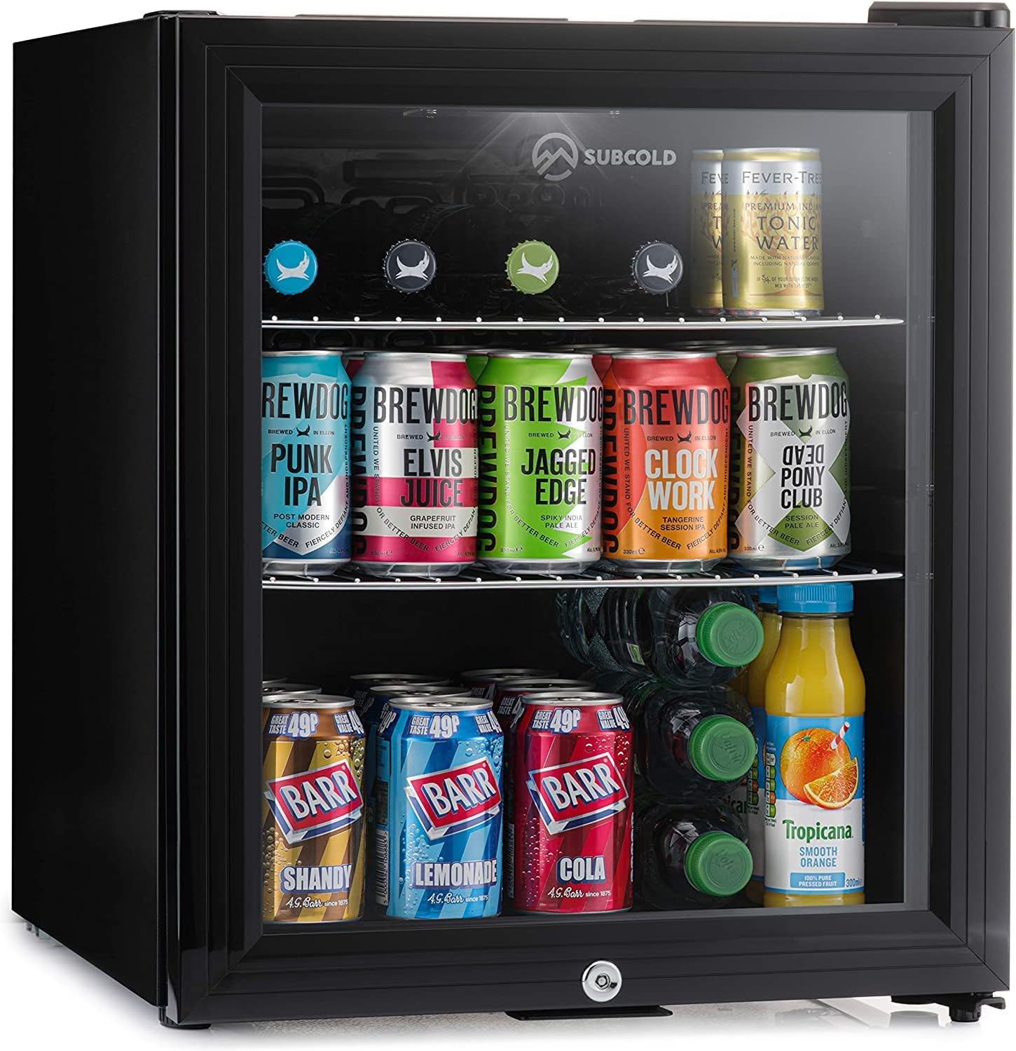 Subcold Super50 LED – Mini Fridge Black | 50L Beer, Wine & Drinks Fridge | LED Light + Lock & Key | Energy Efficient (Black) - Amazing Gadgets Outlet