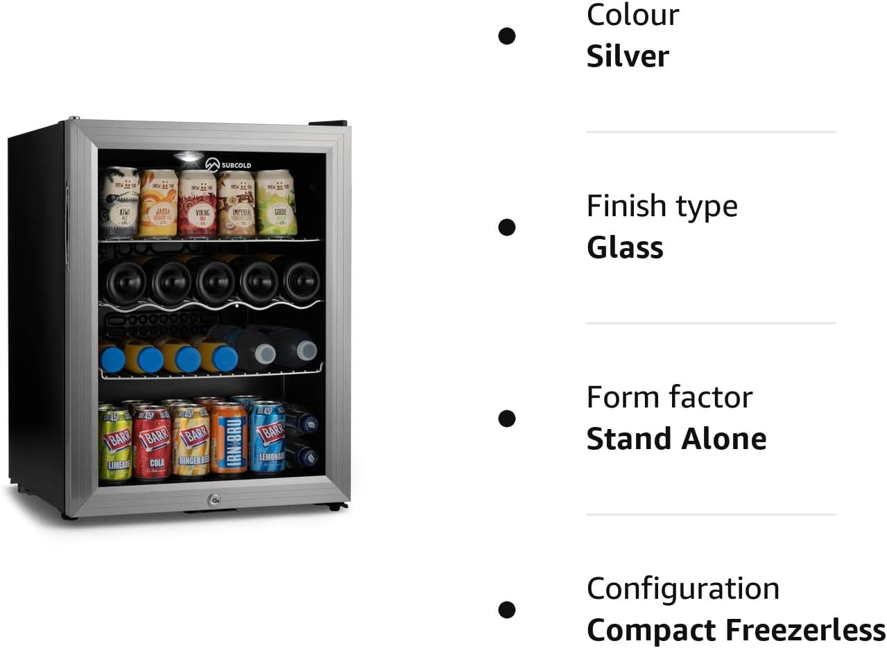 Subcold Super65 LED - Table - Top Fridge | 65L Beer, Wine and Drinks Fridge | LED Light + Lock and Key | Energy Efficient (Silver) - Amazing Gadgets Outlet