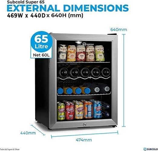 Subcold Super65 LED - Table - Top Fridge | 65L Beer, Wine and Drinks Fridge | LED Light + Lock and Key | Energy Efficient (Silver) - Amazing Gadgets Outlet