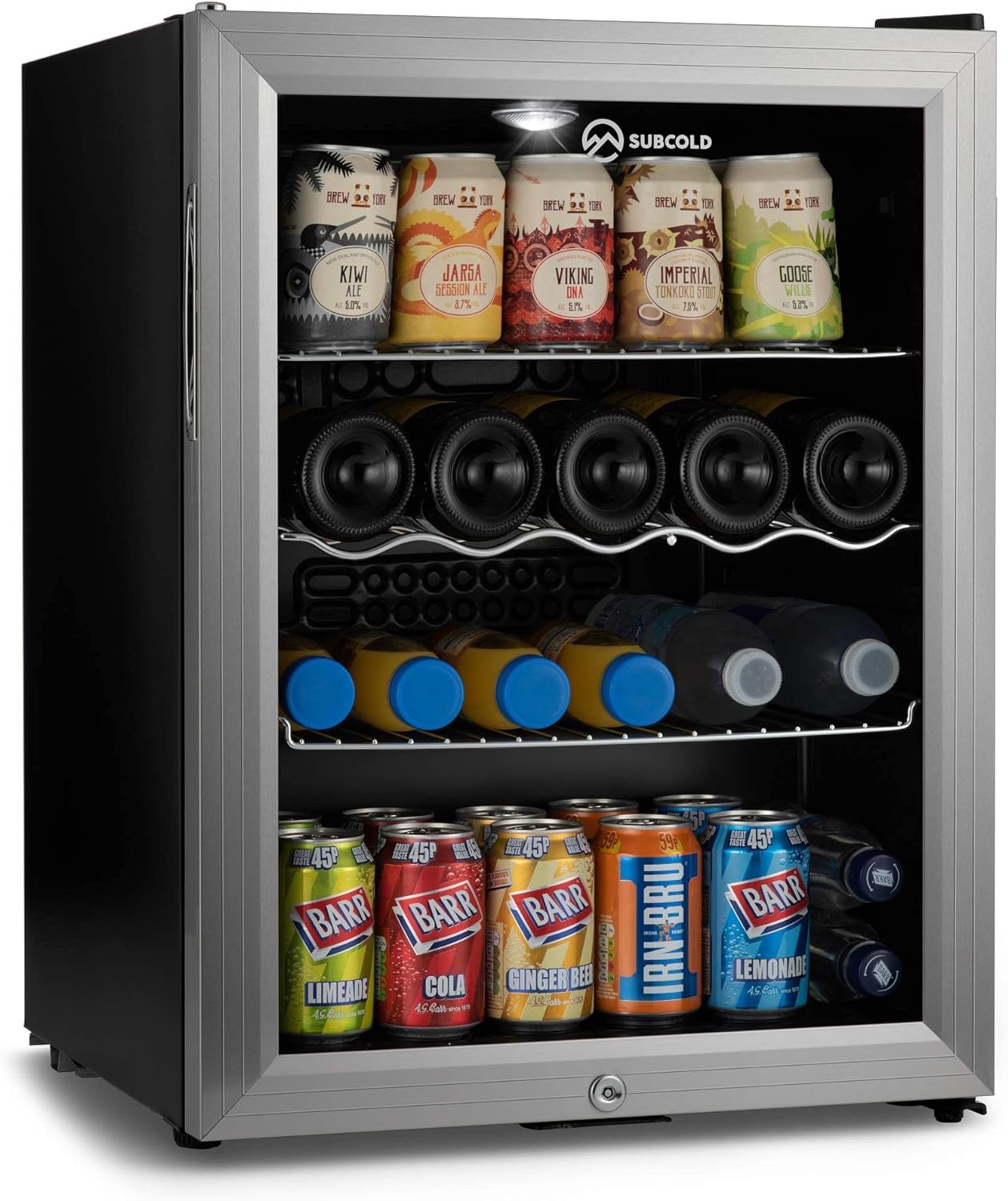 Subcold Super65 LED - Table - Top Fridge | 65L Beer, Wine and Drinks Fridge | LED Light + Lock and Key | Energy Efficient (Silver) - Amazing Gadgets Outlet