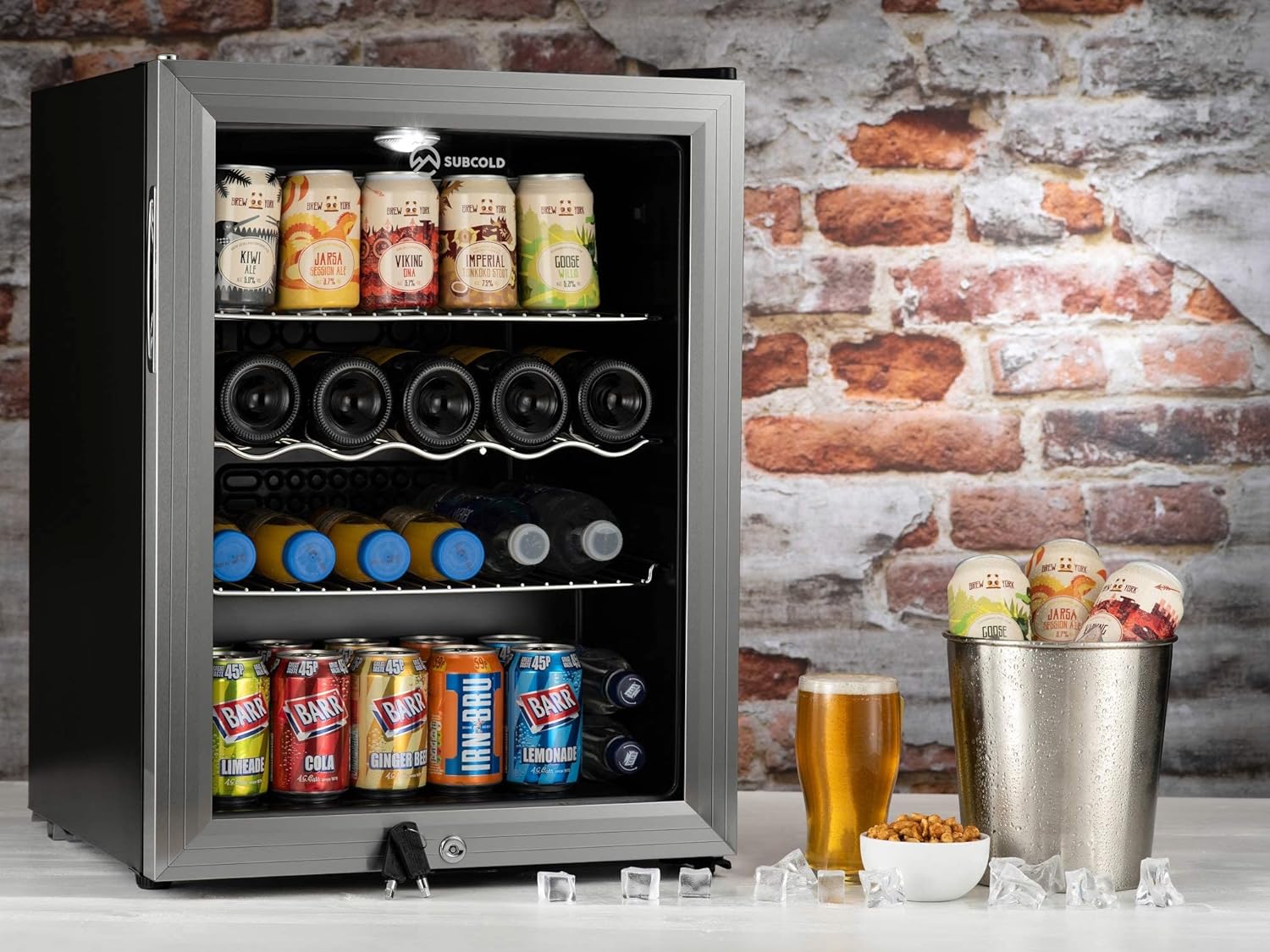 Subcold Super65 LED - Table - Top Fridge | 65L Beer, Wine and Drinks Fridge | LED Light + Lock and Key | Energy Efficient (Silver) - Amazing Gadgets Outlet