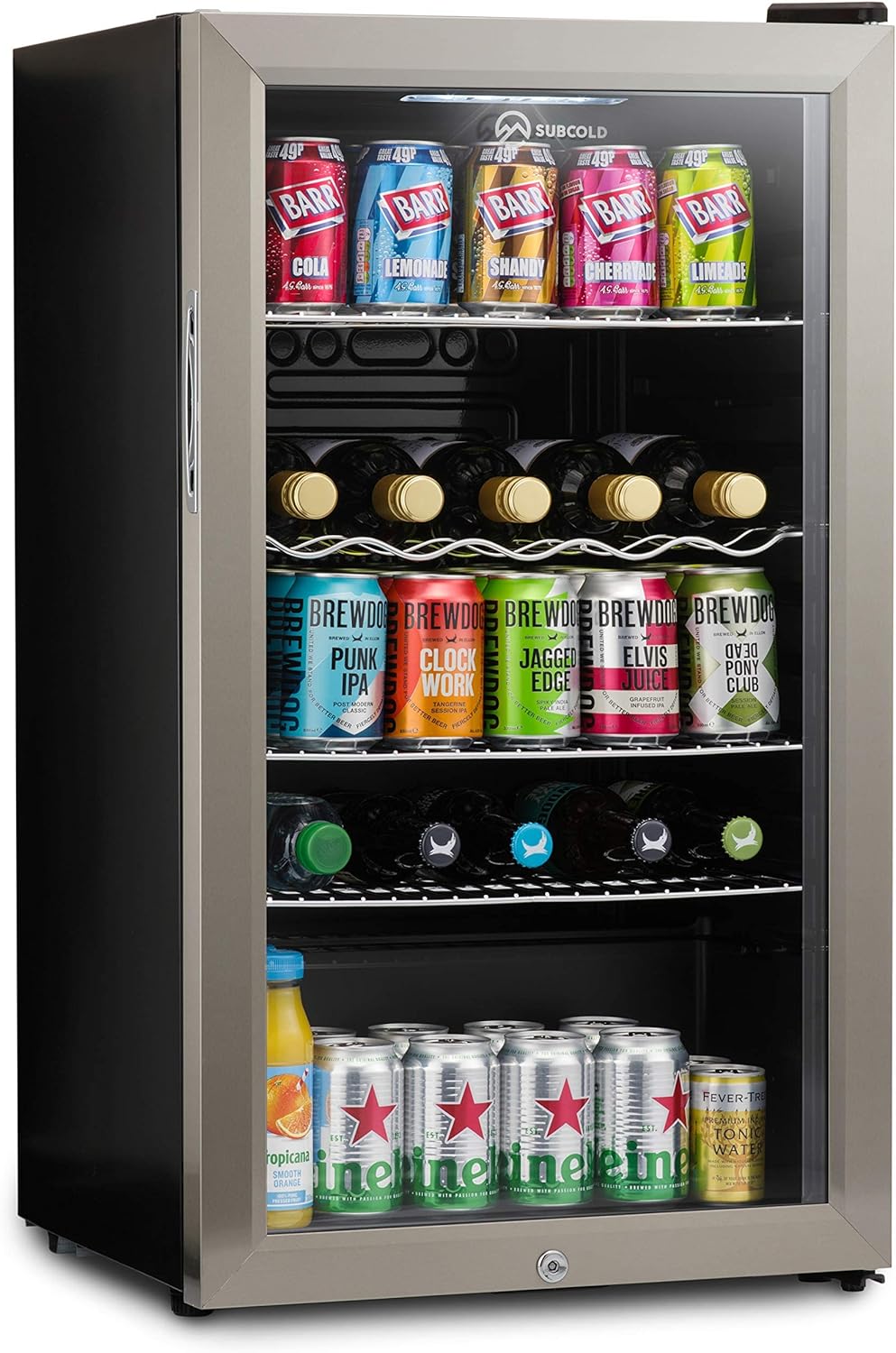 Subcold Super85 LED - Under - Counter Fridge | 85L Beer, Wine & Drinks Fridge | LED Light + Lock and Key | Energy Efficient (Silver, 85L) - Amazing Gadgets Outlet