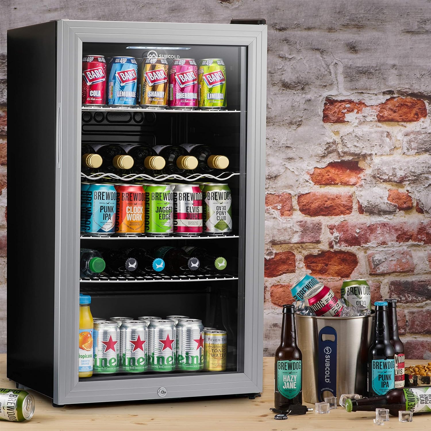 Subcold Super85 LED - Under - Counter Fridge | 85L Beer, Wine & Drinks Fridge | LED Light + Lock and Key | Energy Efficient (Silver, 85L) - Amazing Gadgets Outlet