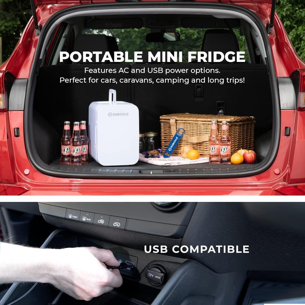 Subcold Ultra 6 Mini Fridge Cooler & Warmer | 3rd Gen | 6L capacity | Compact, Portable and Quiet | AC+USB Power Compatibility (White) - Amazing Gadgets Outlet