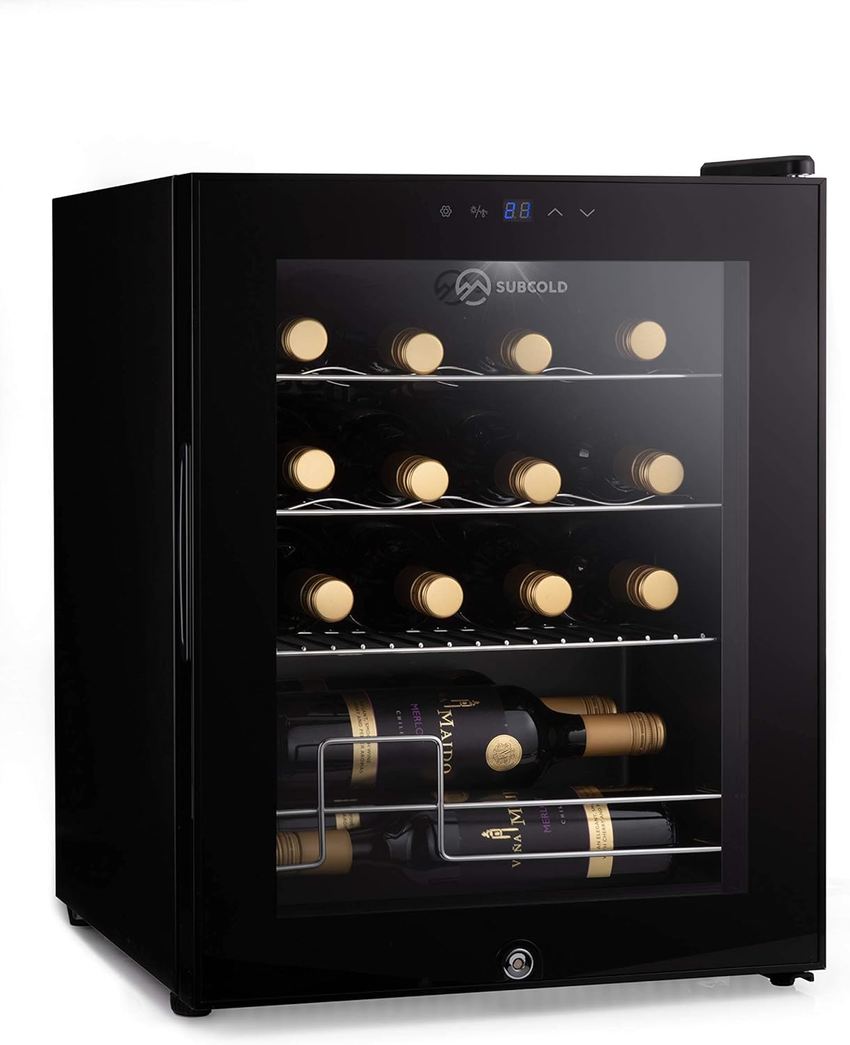 Subcold Viva28 LED – Under - Counter Wine Fridge Black | 3 - 18°C | Wine Cooler | LED + Lock & Key | Glass Door Drinks Cellar | Single - Zone (28 Bottle) - Amazing Gadgets Outlet