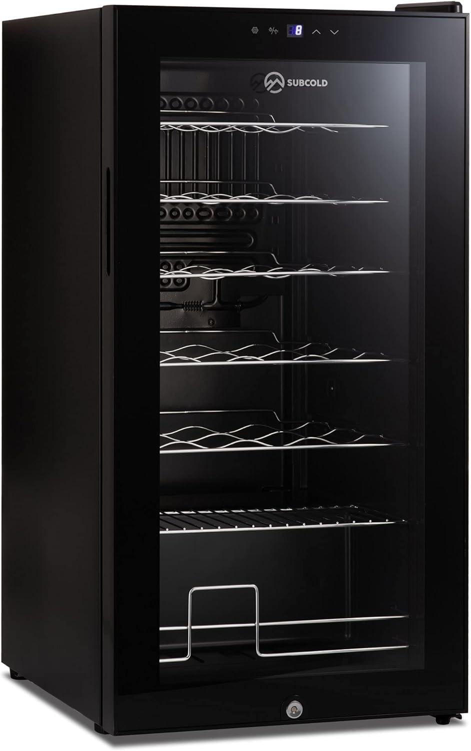 Subcold Viva28 LED – Under - Counter Wine Fridge Black | 3 - 18°C | Wine Cooler | LED + Lock & Key | Glass Door Drinks Cellar | Single - Zone (28 Bottle) - Amazing Gadgets Outlet