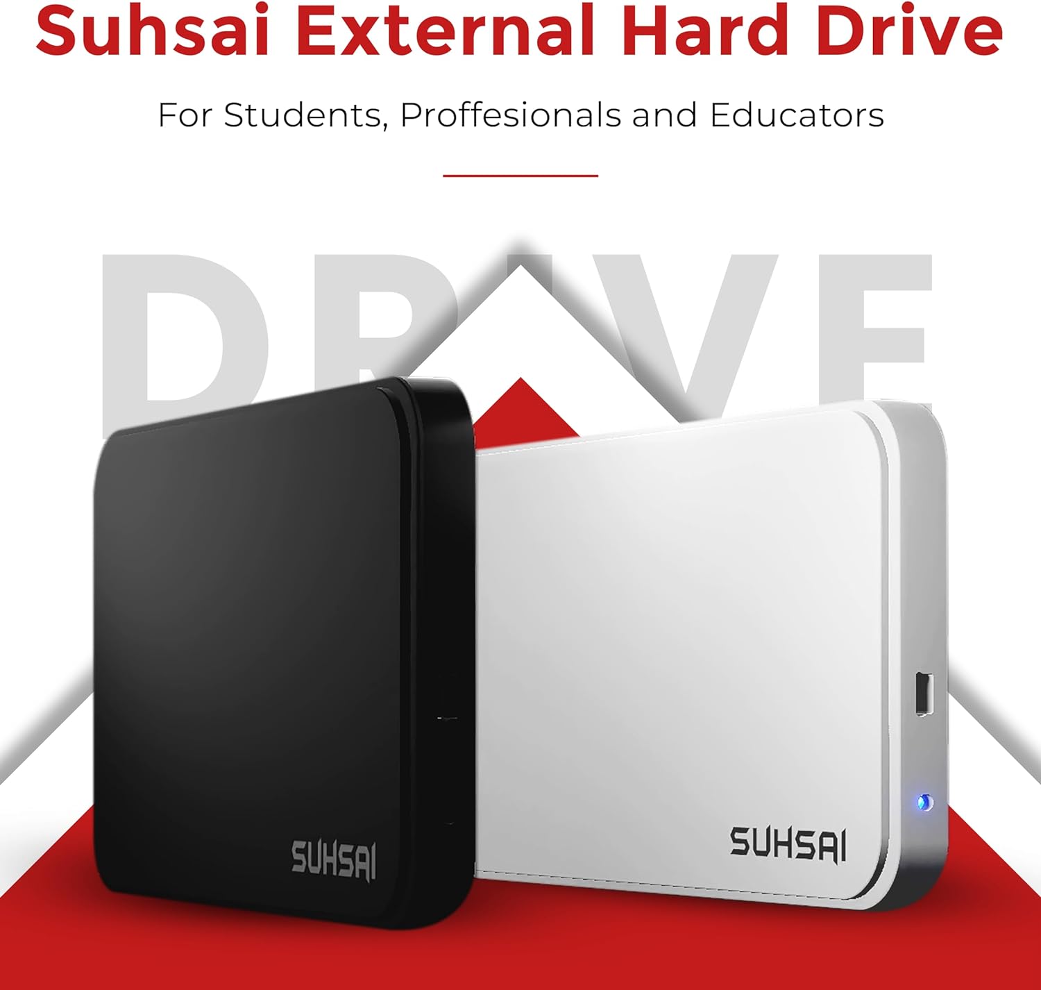 Suhsai Portable External Hard Drive HDD, 2.5" Slim Lightweight Hard Disk Drive, USB 2.0 for Computer, Laptop, PC, Mac, Chromebook - for Storage and Back Up (White, 500GB) - Amazing Gadgets Outlet