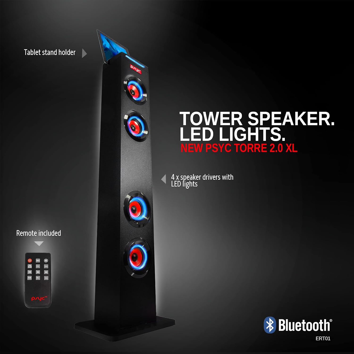 Sumvision PYSC Wireless Bluetooth LED Tower Speaker Torre XL Bluetooth Tower Speakers Stand for PC phone Iphone Ipad Samsung Galaxy with built in radio - Amazing Gadgets Outlet