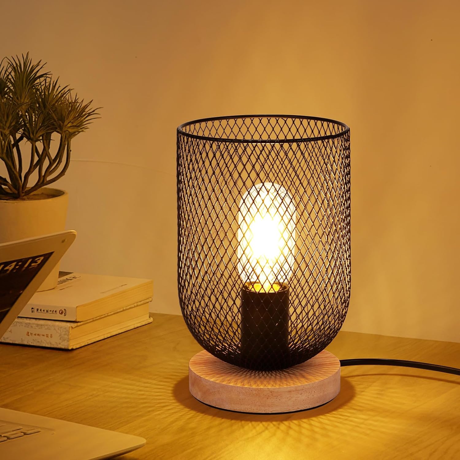 SUNJULY Table Lamp, Bedside Lamps for Bedroom,Black Metal Cage Bedside Lamp with E27 Edison Bulb,Retro Table Lamp Suitable for Reading, Bedroom, Living Room, Study, Office,Christmas Gifts - Amazing Gadgets Outlet