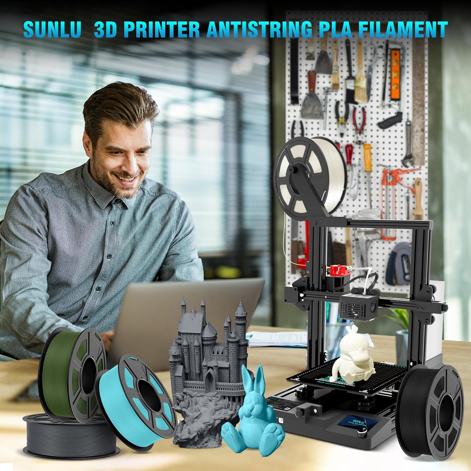 SUNLU AntiString PLA 3D Printer Filament, No Stringing 1.75mm APLA 3D Filament, Neatly Wound 3D Printing Filament, Fast Printing for FDM 3D Printer, Dimensional Accuracy +/ - 0.02 mm,1KG, APLA Black - Amazing Gadgets Outlet