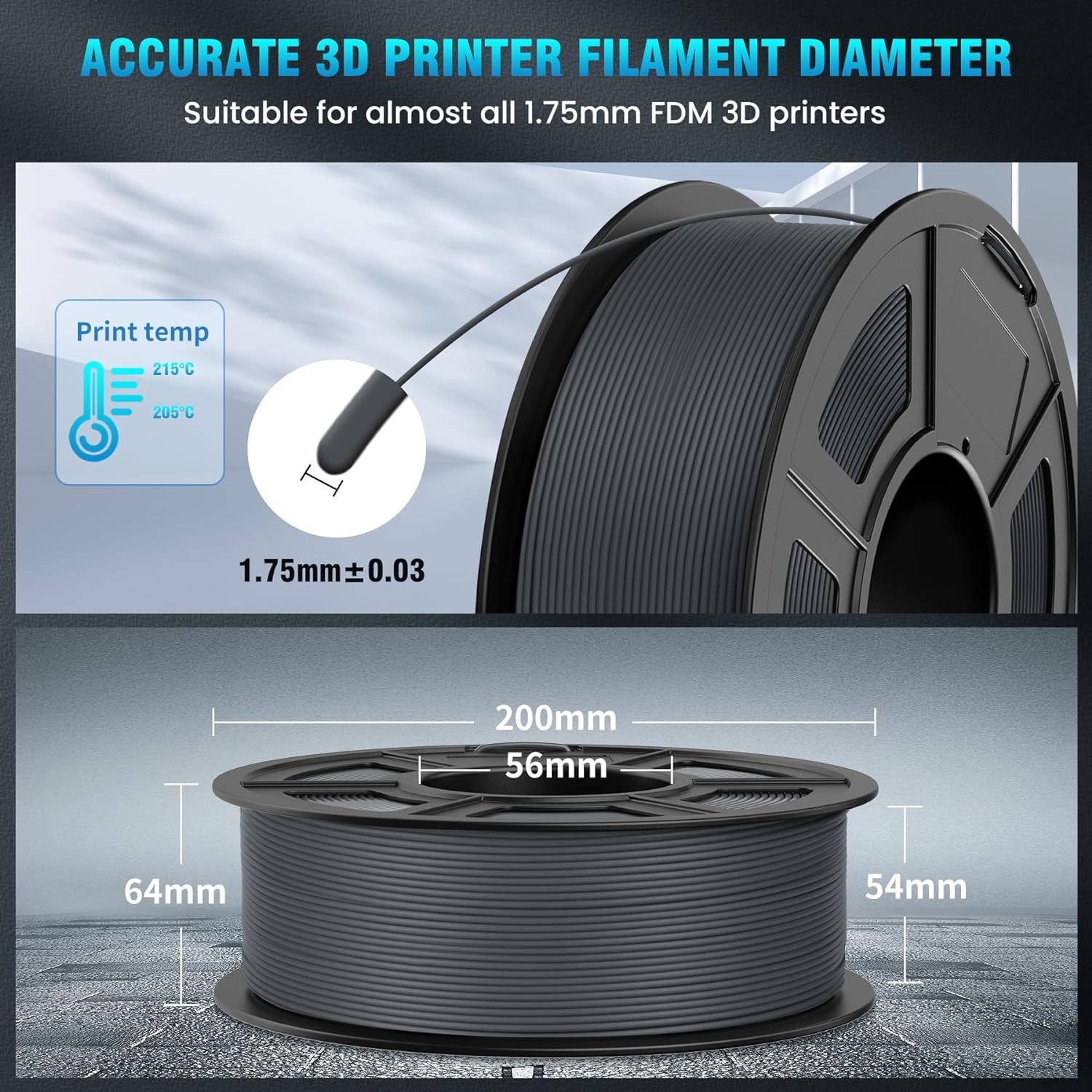 SUNLU AntiString PLA 3D Printer Filament, No Stringing 1.75mm APLA 3D Filament, Neatly Wound 3D Printing Filament, Fast Printing for FDM 3D Printer, Dimensional Accuracy +/ - 0.02 mm,1KG, APLA Black - Amazing Gadgets Outlet