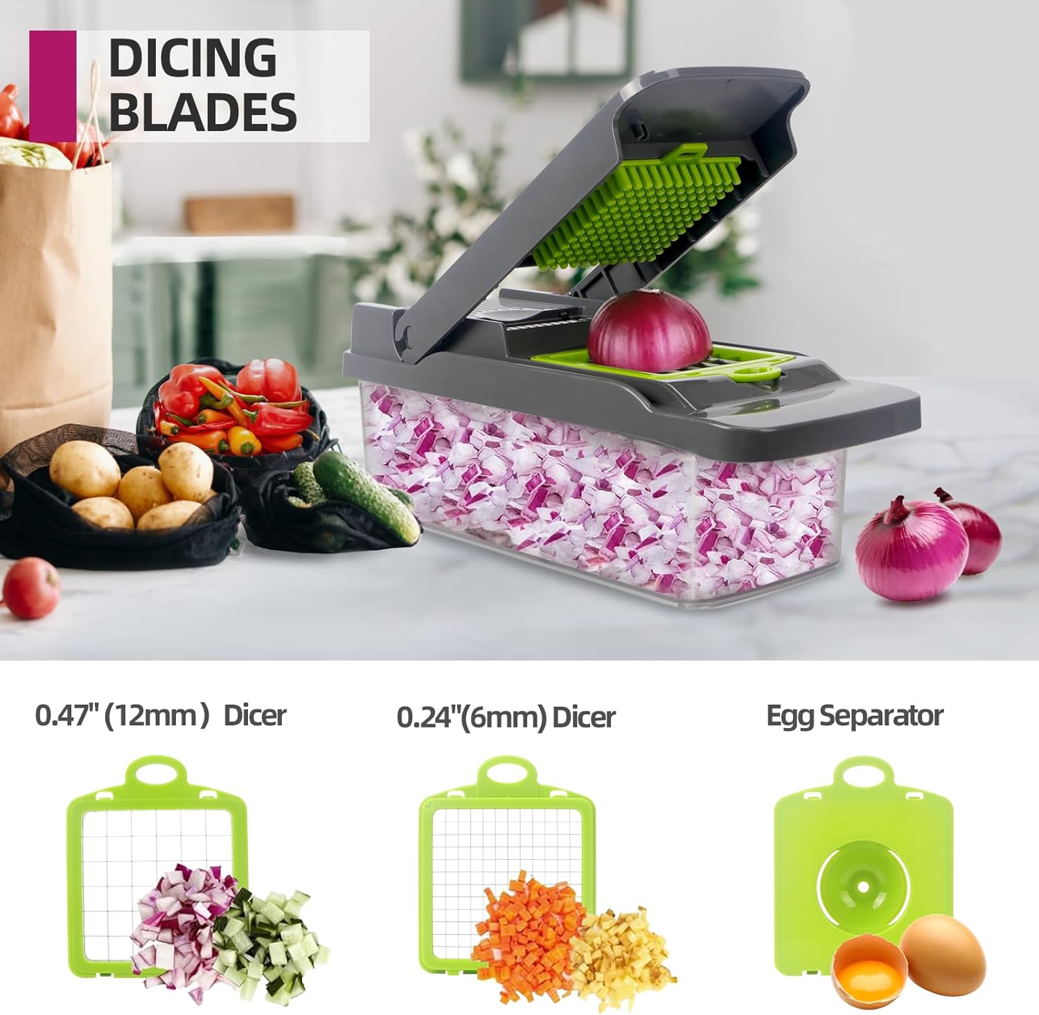 SunnySanji Vegetable Chopper,16 in 1 Food Chopper ，Onion Chopper，Multifunctional Mandoline Slicer,Vegetable Dicer or Julienne,Multi Blade Vegetable Cutter &Dicer Chopper,Includes Bonus Egg Slicer. - Amazing Gadgets Outlet