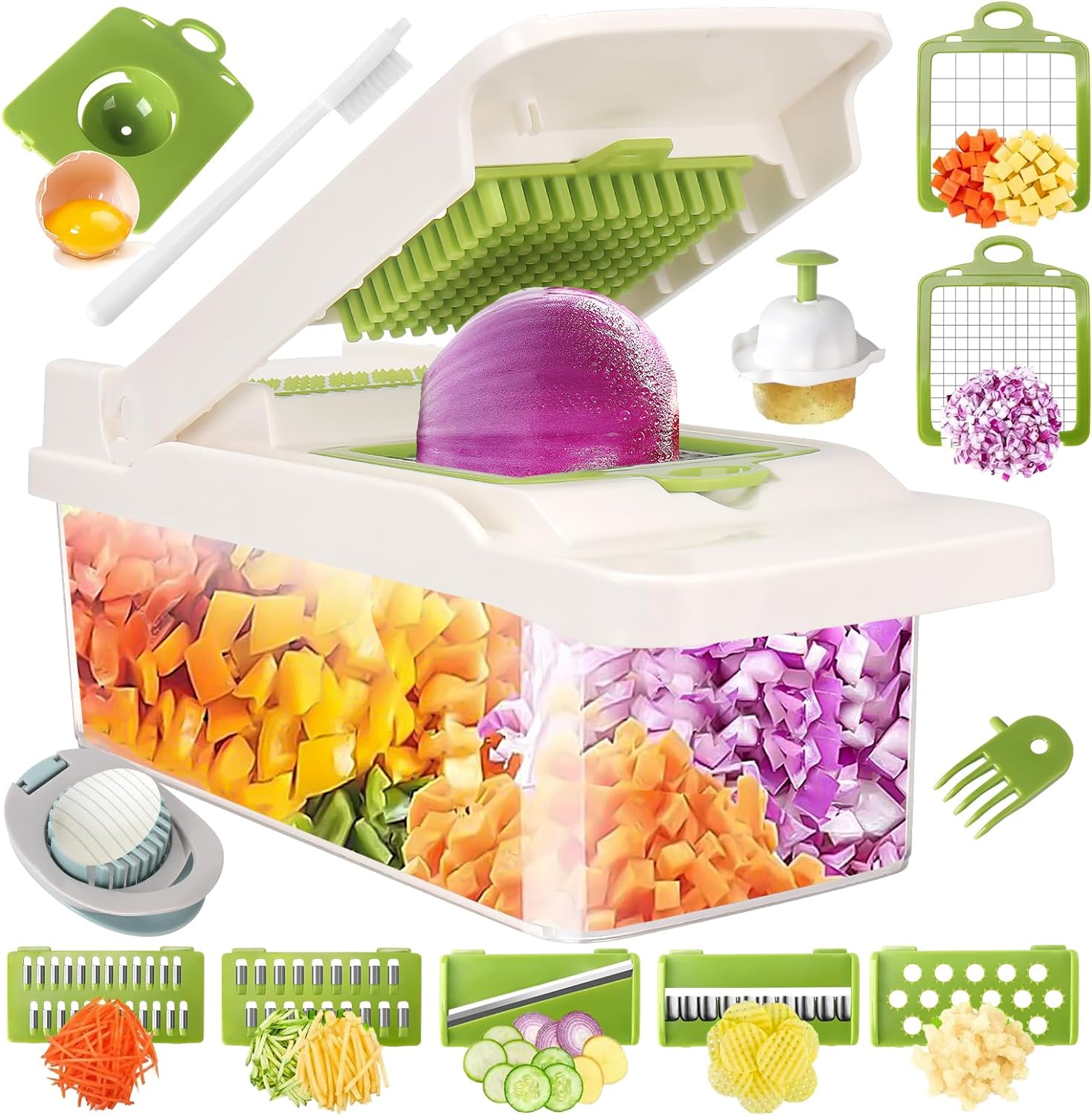 SunnySanji Vegetable Chopper,16 in 1 Food Chopper ，Onion Chopper，Multifunctional Mandoline Slicer,Vegetable Dicer or Julienne,Multi Blade Vegetable Cutter &Dicer Chopper,Includes Bonus Egg Slicer. - Amazing Gadgets Outlet