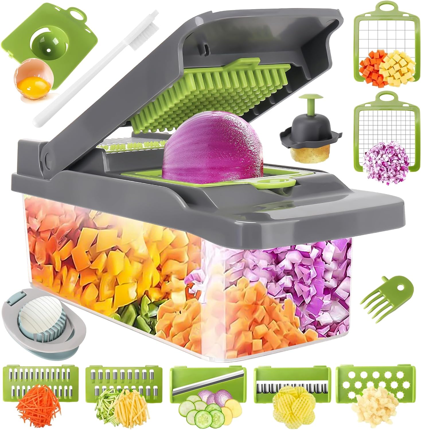 SunnySanji Vegetable Chopper,16 in 1 Food Chopper ，Onion Chopper，Multifunctional Mandoline Slicer,Vegetable Dicer or Julienne,Multi Blade Vegetable Cutter &Dicer Chopper,Includes Bonus Egg Slicer. - Amazing Gadgets Outlet