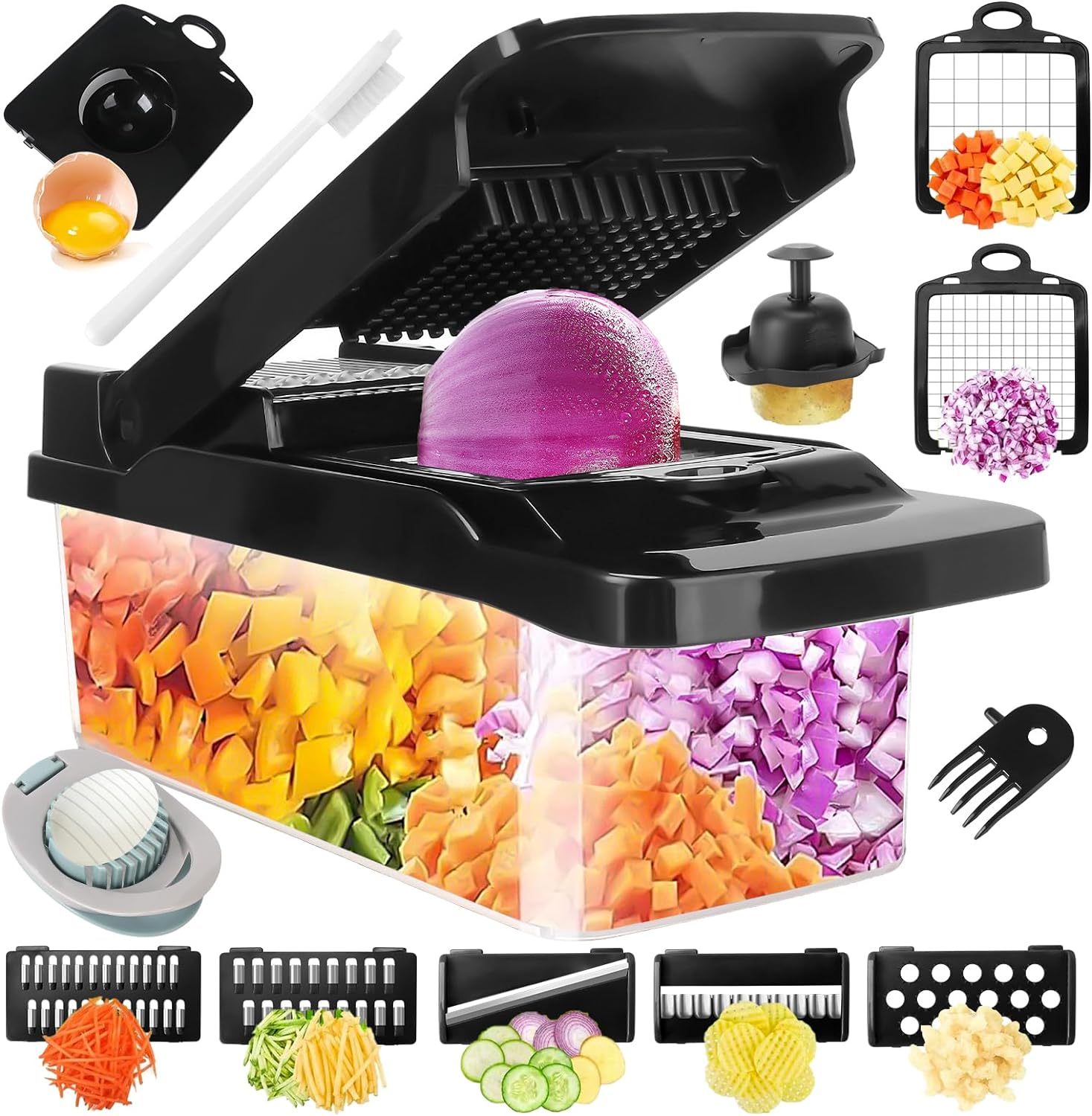 SunnySanji Vegetable Chopper,16 in 1 Food Chopper ，Onion Chopper，Multifunctional Mandoline Slicer,Vegetable Dicer or Julienne,Multi Blade Vegetable Cutter &Dicer Chopper,Includes Bonus Egg Slicer. - Amazing Gadgets Outlet