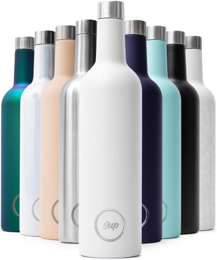 Sup Insulated Wine Bottle Cooler Stainless Steel Wine Cooler for Wine Bottles Keeps Rosé 24 Hours Cold or Mulled Wine 12 Hours Hot 750ml 75cl Wine Flask Silver - Amazing Gadgets Outlet