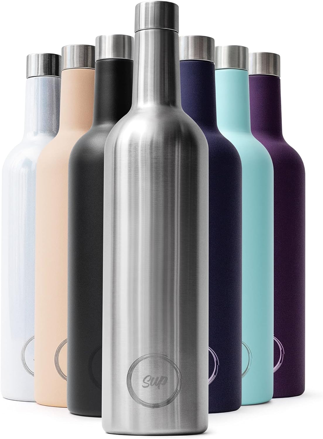 Sup Insulated Wine Bottle Cooler Stainless Steel Wine Cooler for Wine Bottles Keeps Rosé 24 Hours Cold or Mulled Wine 12 Hours Hot 750ml 75cl Wine Flask Silver - Amazing Gadgets Outlet
