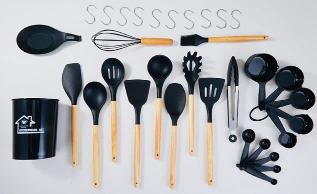 Super Professional 33 Pieces Kitchen Utensil Set, Silicon and Wooden Kitchen Set, Heat Resistant and Non - Sticky Cooking Utensils Set. - Amazing Gadgets Outlet