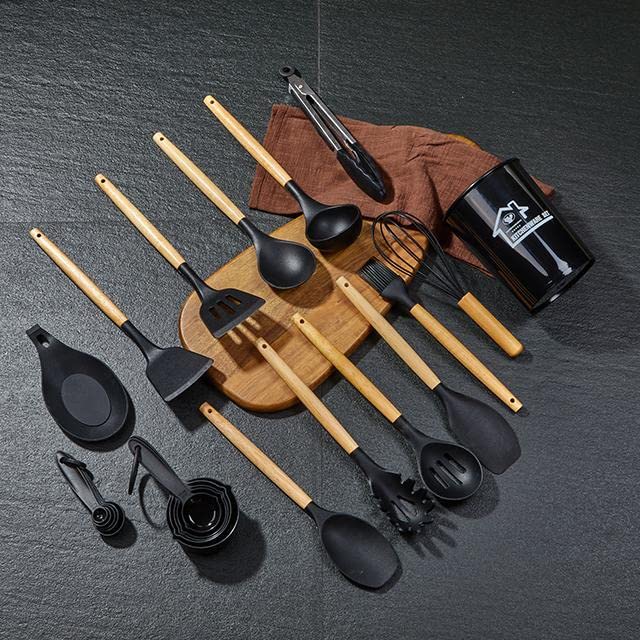 Super Professional 33 Pieces Kitchen Utensil Set, Silicon and Wooden Kitchen Set, Heat Resistant and Non - Sticky Cooking Utensils Set. - Amazing Gadgets Outlet