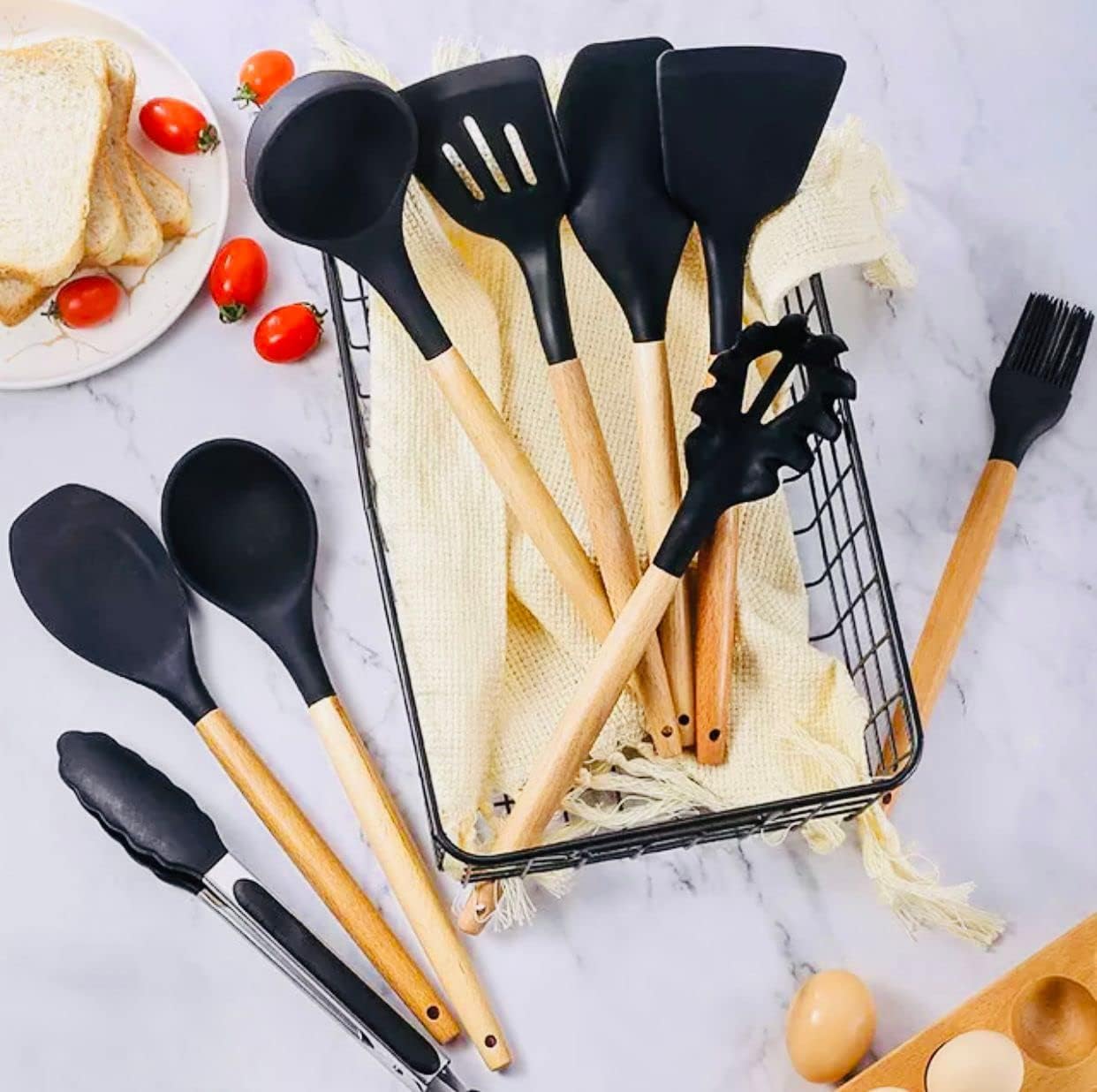 Super Professional 33 Pieces Kitchen Utensil Set, Silicon and Wooden Kitchen Set, Heat Resistant and Non - Sticky Cooking Utensils Set. - Amazing Gadgets Outlet