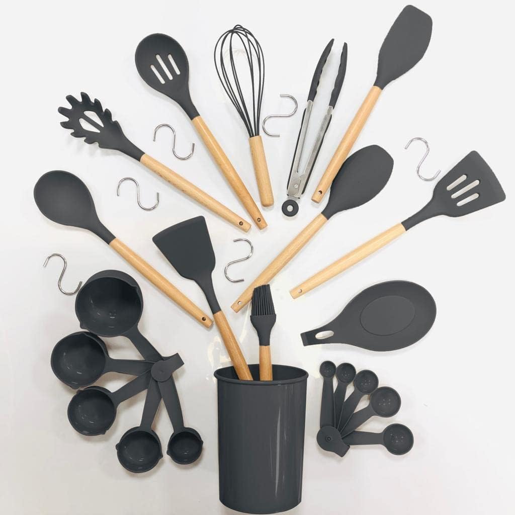 Super Professional 33 Pieces Kitchen Utensil Set, Silicon and Wooden Kitchen Set, Heat Resistant and Non - Sticky Cooking Utensils Set. - Amazing Gadgets Outlet