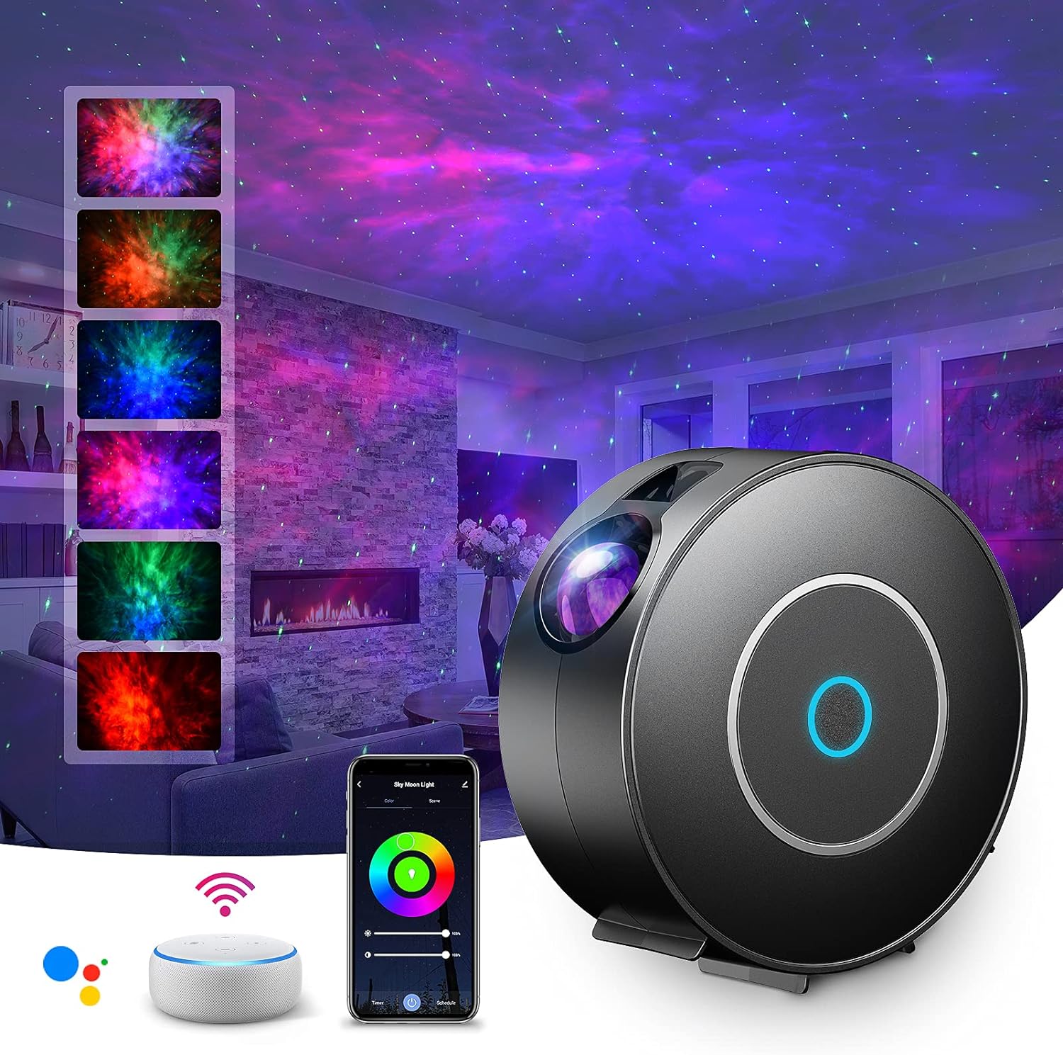 SUPPOU LED WiFi Galaxy Projector, Smart Night Light Kids Adults 3D Star Projector Light with RGB Adjustment/Voice Control/WiFi/Timer Compatible Alexa Google Assistant for Room Decor - Amazing Gadgets Outlet