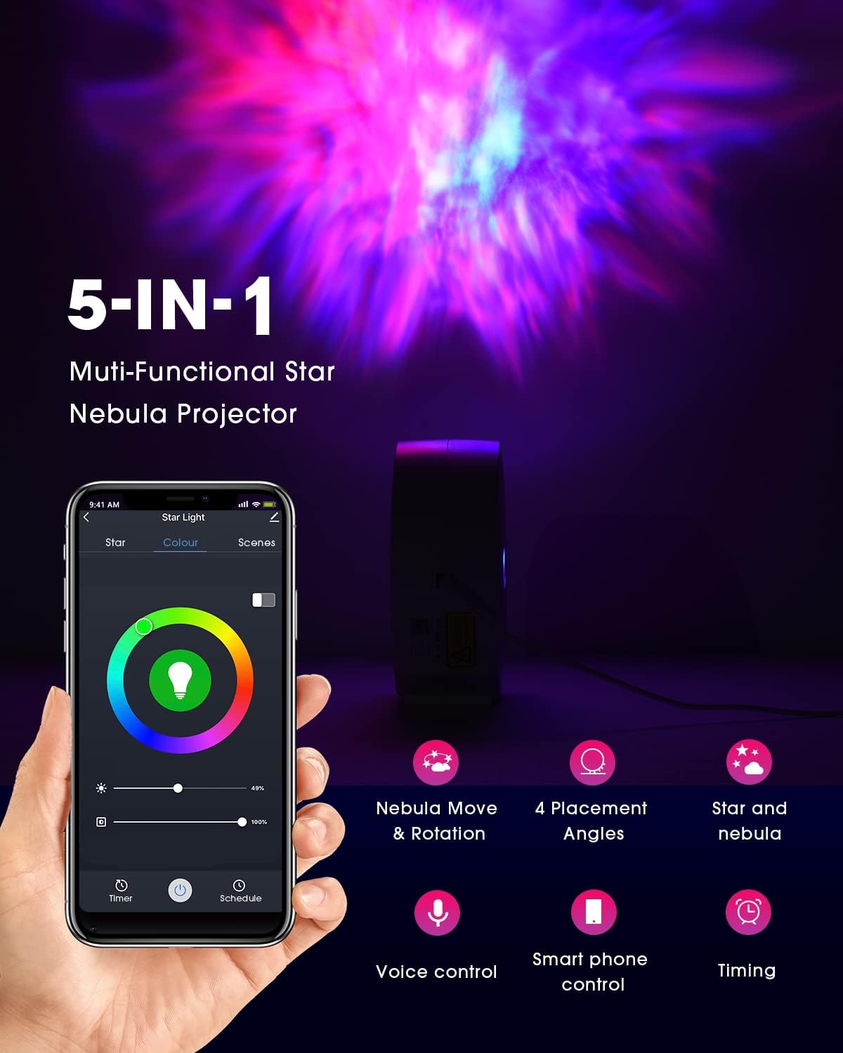 SUPPOU LED WiFi Galaxy Projector, Smart Night Light Kids Adults 3D Star Projector Light with RGB Adjustment/Voice Control/WiFi/Timer Compatible Alexa Google Assistant for Room Decor - Amazing Gadgets Outlet