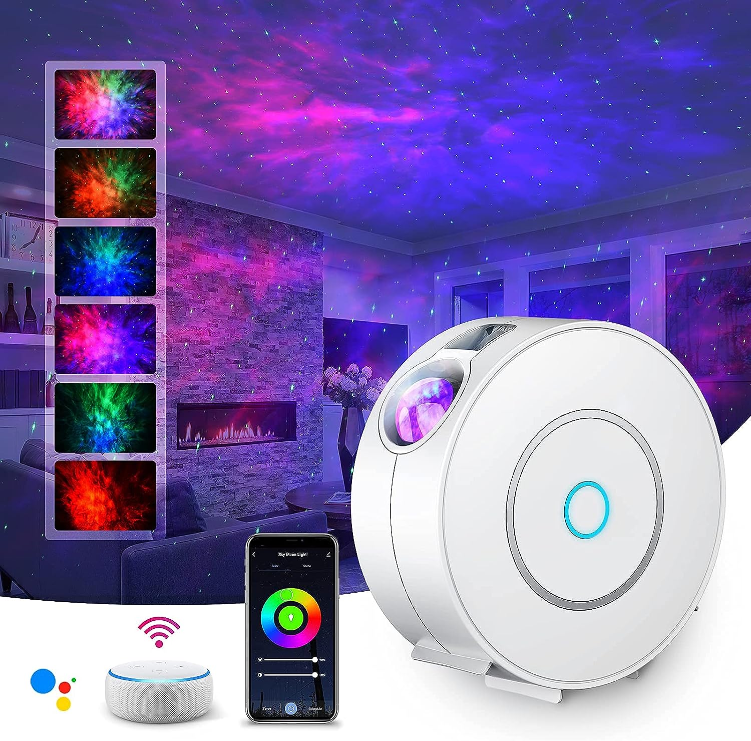 SUPPOU LED WiFi Galaxy Projector, Smart Night Light Kids Adults 3D Star Projector Light with RGB Adjustment/Voice Control/WiFi/Timer Compatible Alexa Google Assistant for Room Decor - Amazing Gadgets Outlet