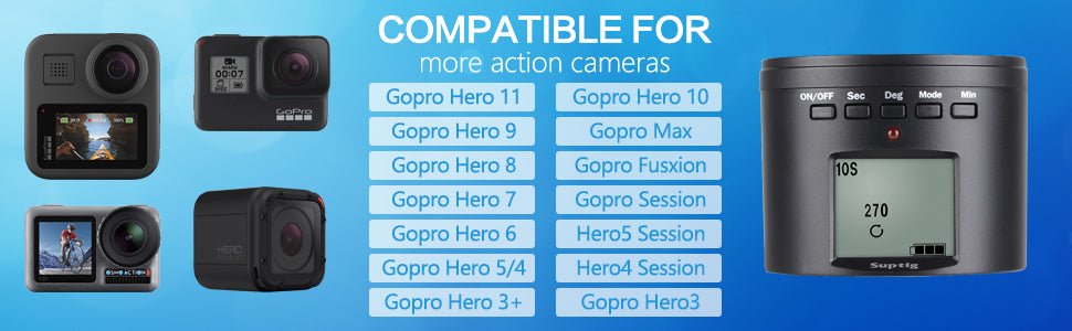 Suptig Electric 360 Degree Tripod Head Compatible For Hero 8 Hero 7 Hero 6 Hero 5 Hero 4 Hero Session iPhone Samrtphone Digital Camera Action Camera - Amazing Gadgets Outlet