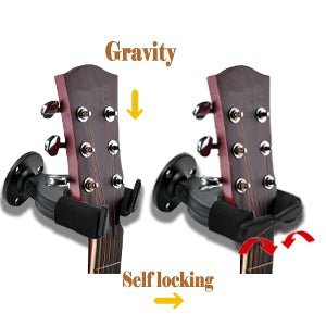 Surplex Guitar Wall Mount, Auto Lock Wall Mountable Universal Guitar Hanger with Base, Guitar Hook Holder Stand, Acoustic, Electric, Classical, Bass Guitar Stand, Mandolins, Ukulele, Guitar Accessory - Amazing Gadgets Outlet