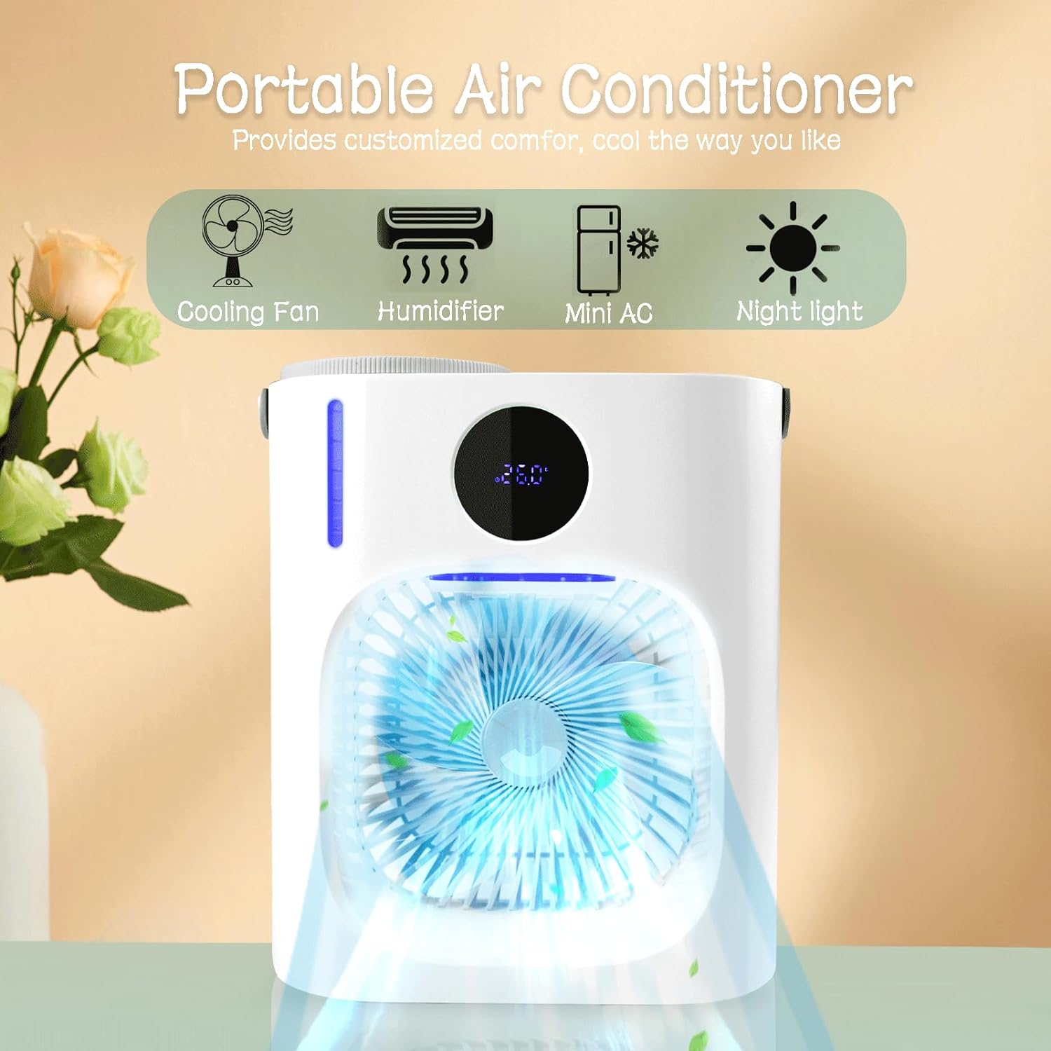 Surplex Portable Air Cooler, 4 in 1 900ML Personal Air Conditioner Fan with 3 Speeds 2 Spray, Small USB Evaporation Air Cooler Fan, Mini Desk Cooling Conditioner Fan with Humidifier for Room Office - Amazing Gadgets Outlet