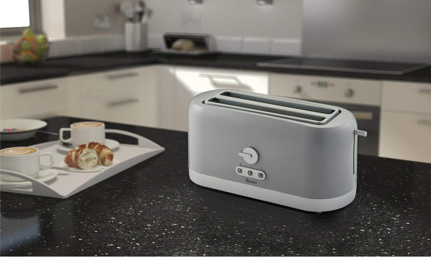 Swan 4 Slice Toaster, Grey, Variable Browning Control and Extra Long Slot: 25mm x 250mm, 1200W - 1400W, ST10091GRYN - Amazing Gadgets Outlet