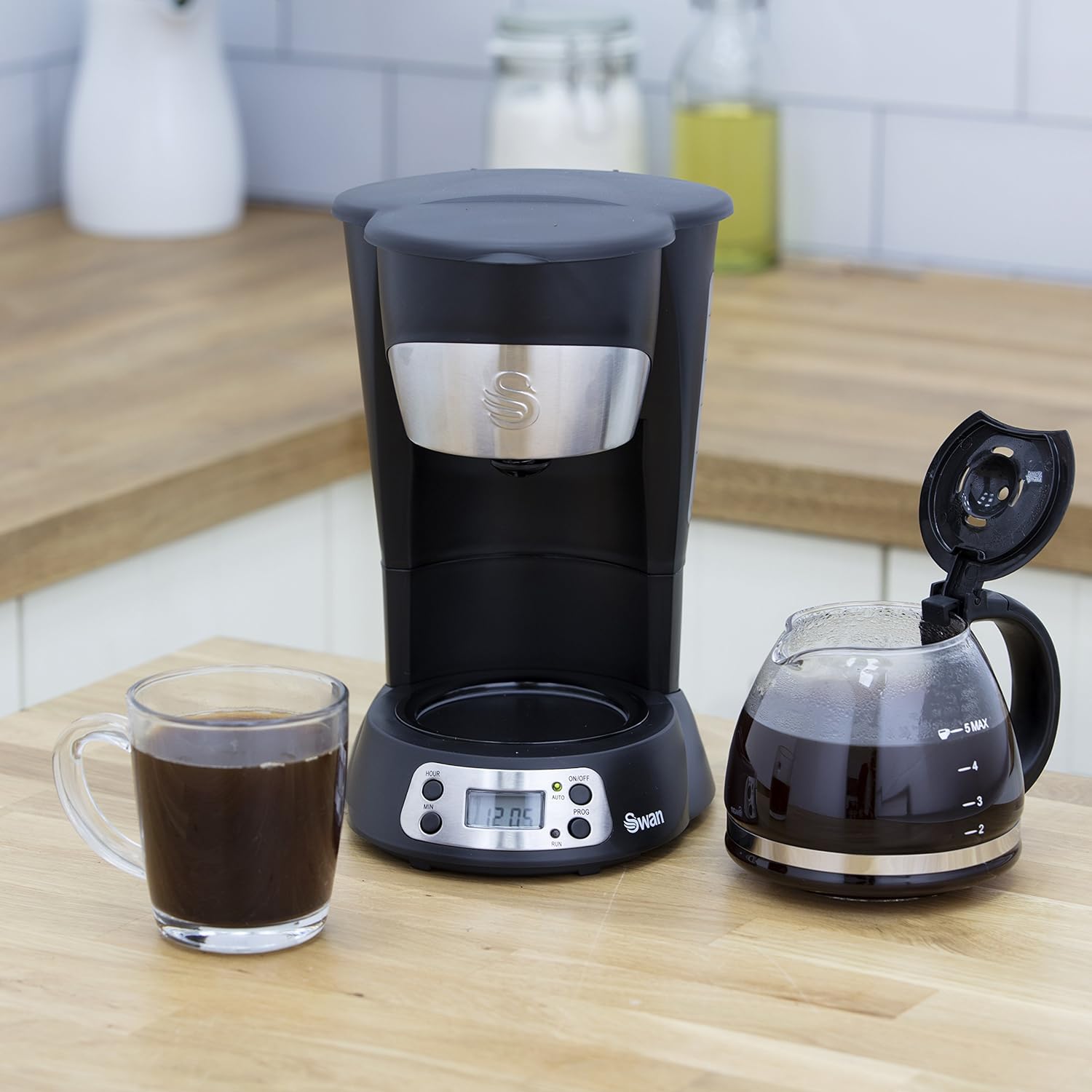 Swan SK13130N Programmable Coffee Maker with Keep Warm Function, LCD Timer, 750ml, 700W, Black - Amazing Gadgets Outlet