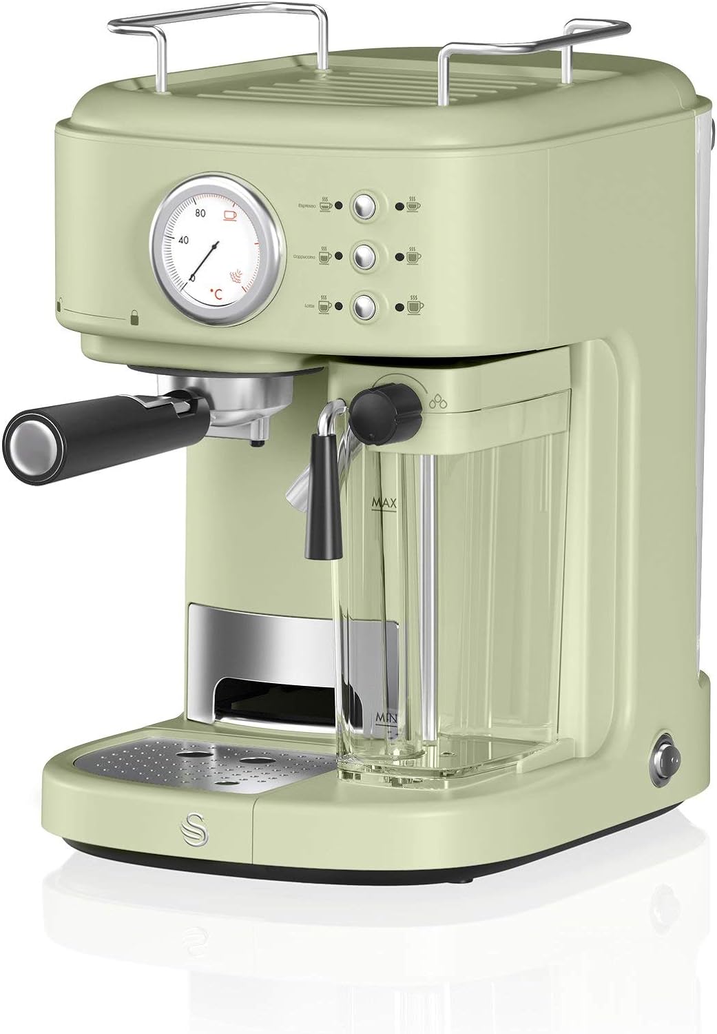 Swan SK22110GN Retro Espresso Coffee Machine with Milk Frother, Steam Pressure Control, 1.2L Detachable Water Tank, 1100W, Retro Green - Amazing Gadgets Outlet