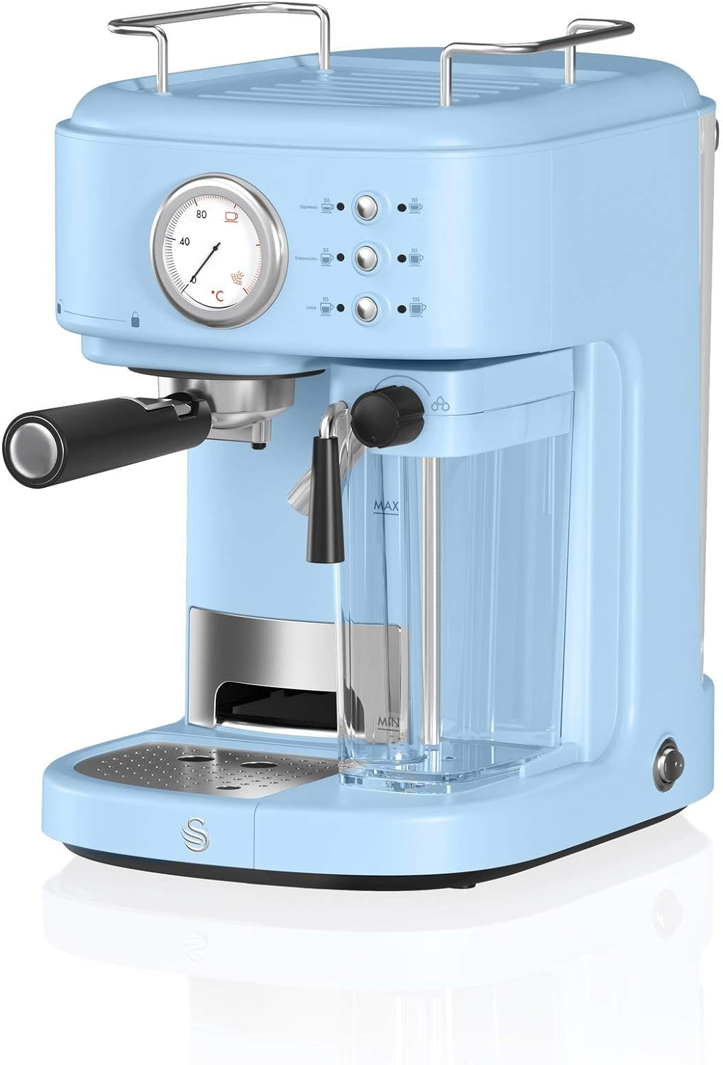 Swan SK22110GN Retro Espresso Coffee Machine with Milk Frother, Steam Pressure Control, 1.2L Detachable Water Tank, 1100W, Retro Green - Amazing Gadgets Outlet