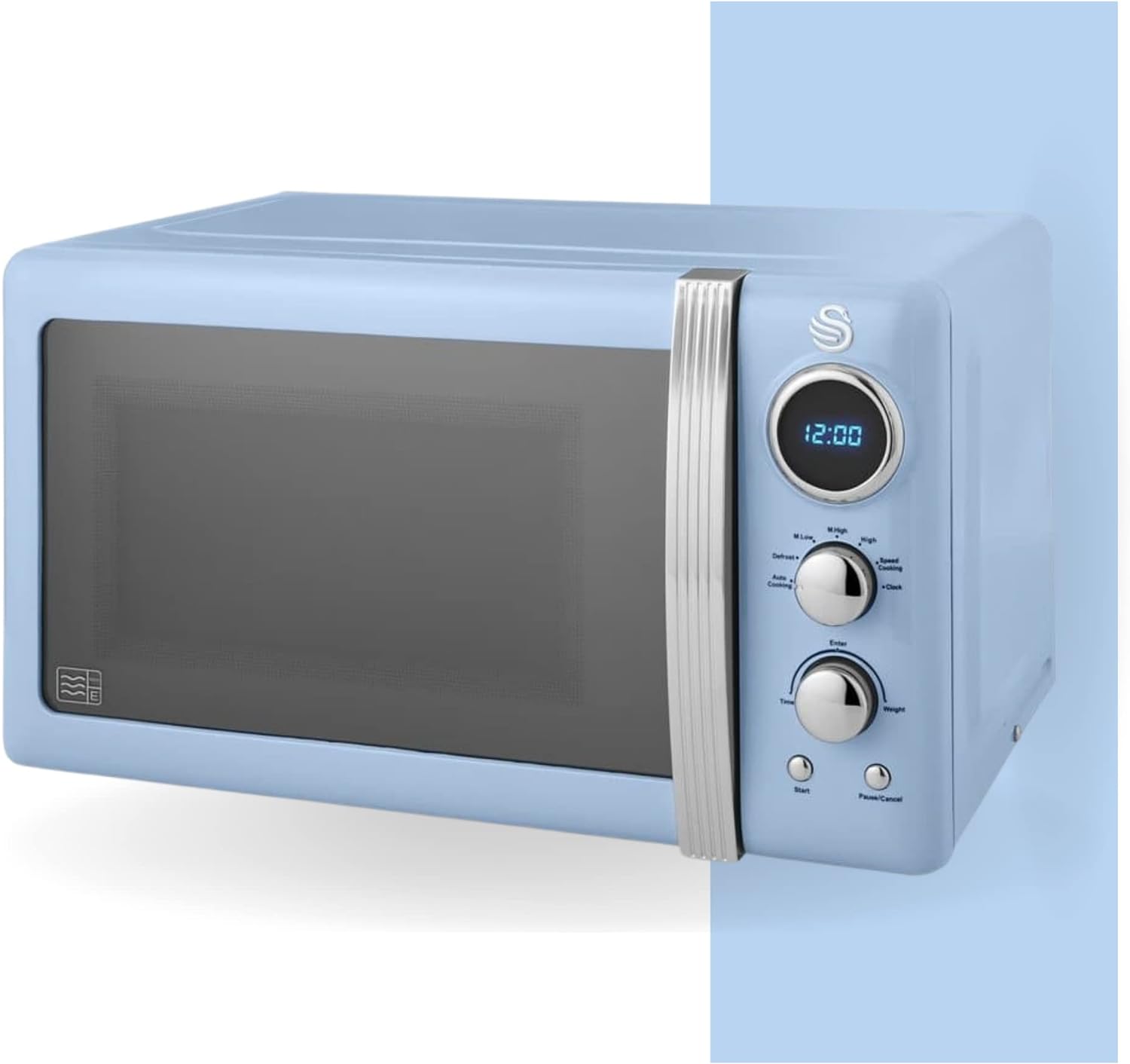 Swan SM22030LBLN Retro LED Digital Microwave with Glass Turntable, 5 Power levels & Defrost Setting, 20L, 800W, Blue - Amazing Gadgets Outlet