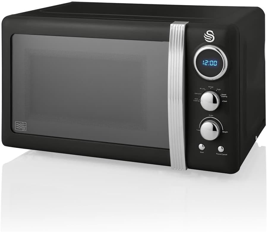 Swan SM22030LCN Retro LED Digital Microwave with Glass Turntable, 5 Power levels & Defrost Setting, 20L, 800W, Cream - Amazing Gadgets Outlet