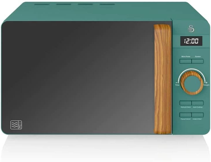 Swan SM22036LGREN Nordic LED Digital Microwave with Glass Turntable, 6 Power Levels & Defrost Setting, 20L, 800W, Green - Amazing Gadgets Outlet