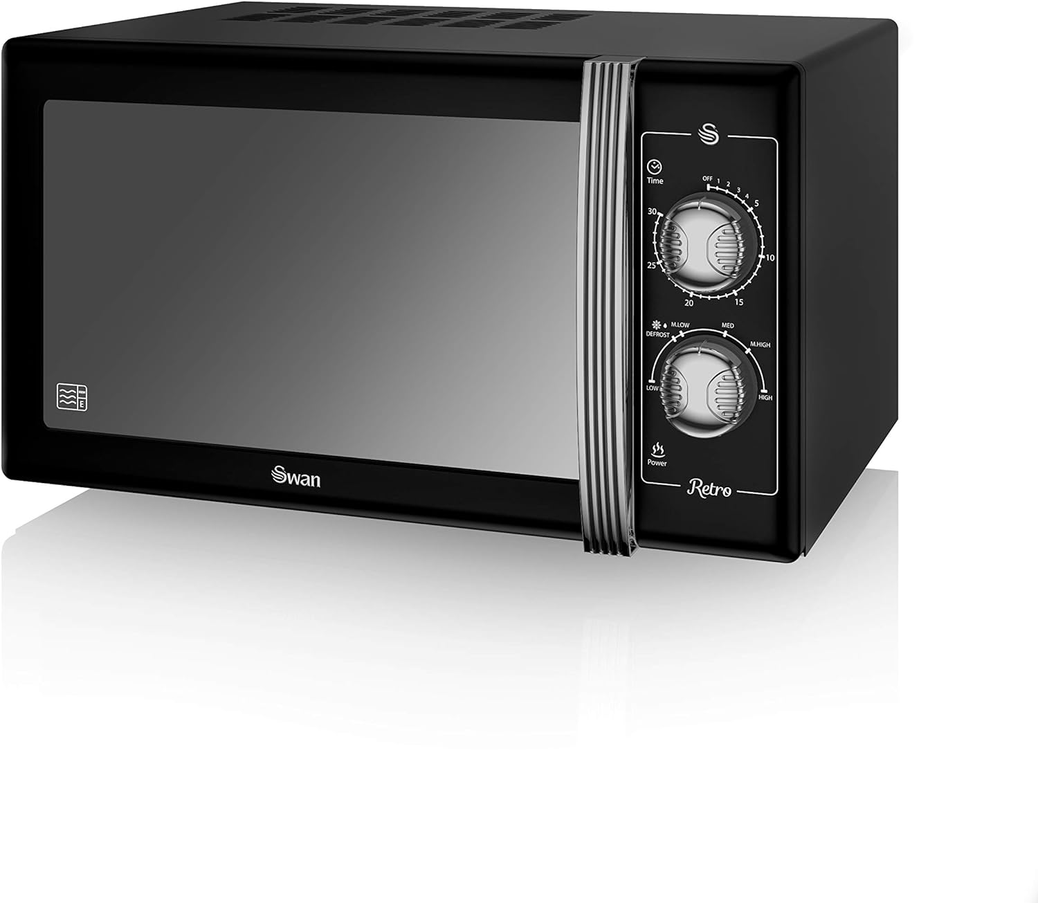 Swan SM22070LBN Retro Manual Microwave with Glass Turntable, 6 Power Levels & Defrost Setting, 25L, 900W, Black - Amazing Gadgets Outlet