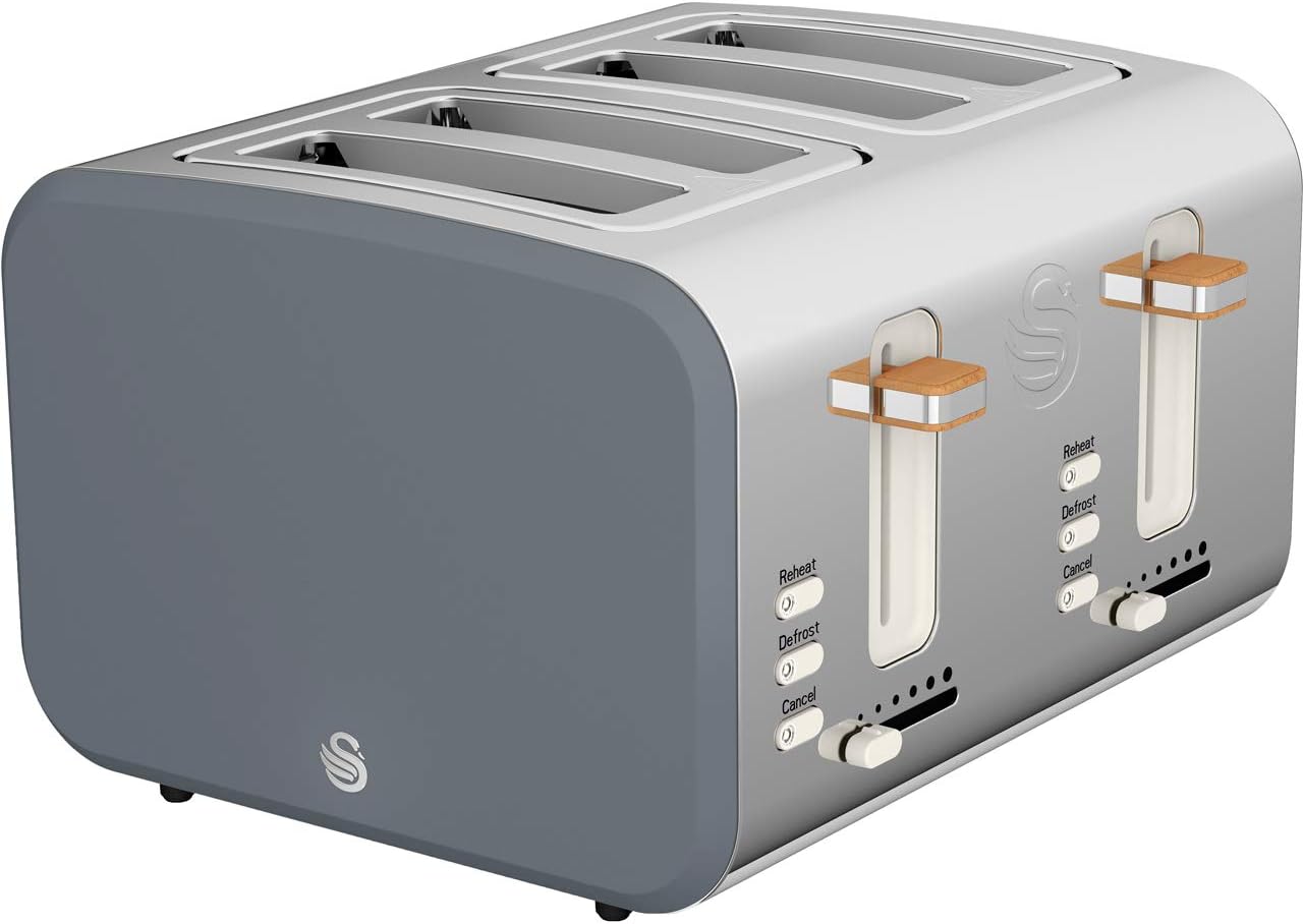 Swan ST14620GREN Nordic 4 - Slice Toaster with Defrost/Reheat/Cancel Functions, Cord Storage, 1500W, Green - Amazing Gadgets Outlet