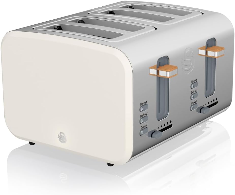 Swan ST14620GREN Nordic 4 - Slice Toaster with Defrost/Reheat/Cancel Functions, Cord Storage, 1500W, Green - Amazing Gadgets Outlet