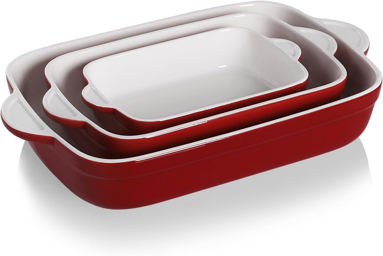 Sweejar Home Casserole Dishes for Oven, Ceramic Bakeware Set of 3, Rectangular Baking dish with Handles, Wave Edge Lasagna Pan Deep for Cooking, Cake, Dinner, Banquet and Daily Use (Navy) - Amazing Gadgets Outlet