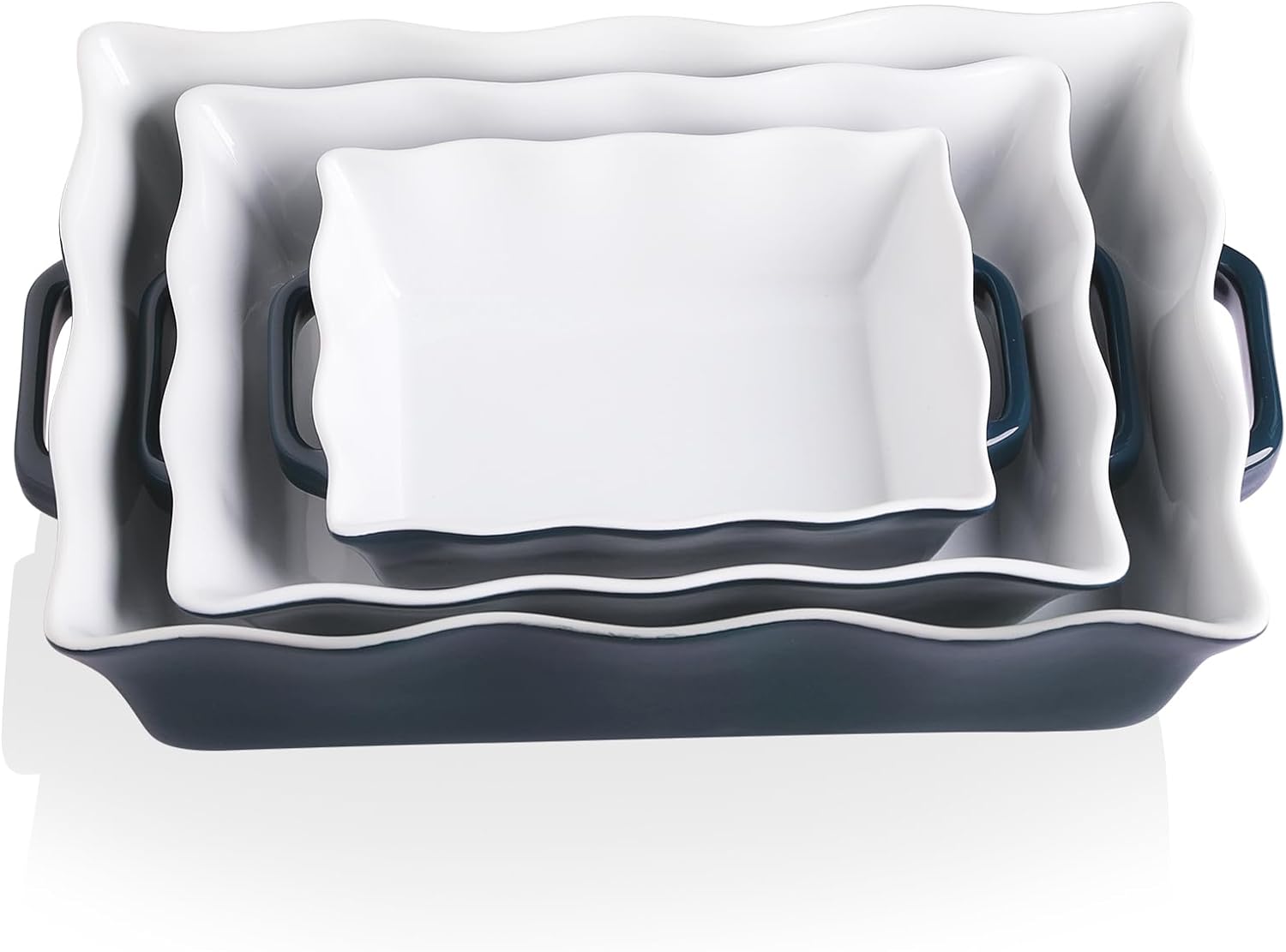 Sweejar Home Casserole Dishes for Oven, Ceramic Bakeware Set of 3, Rectangular Baking dish with Handles, Wave Edge Lasagna Pan Deep for Cooking, Cake, Dinner, Banquet and Daily Use (Navy) - Amazing Gadgets Outlet