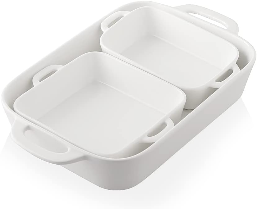 Sweejar Home Casserole Dishes for Oven, Ceramic Bakeware Set of 3, Rectangular Baking dish with Handles, Wave Edge Lasagna Pan Deep for Cooking, Cake, Dinner, Banquet and Daily Use (Navy) - Amazing Gadgets Outlet