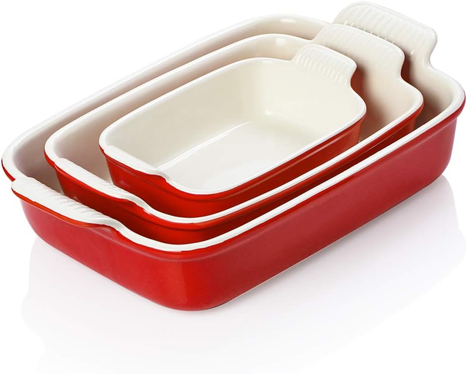 Sweejar Home Casserole Dishes for Oven, Ceramic Bakeware Set of 3, Rectangular Baking dish with Handles, Wave Edge Lasagna Pan Deep for Cooking, Cake, Dinner, Banquet and Daily Use (Navy) - Amazing Gadgets Outlet