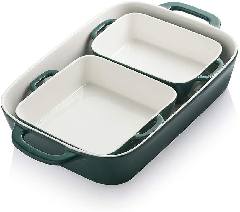 Sweejar Home Casserole Dishes for Oven, Ceramic Bakeware Set of 3, Rectangular Baking dish with Handles, Wave Edge Lasagna Pan Deep for Cooking, Cake, Dinner, Banquet and Daily Use (Navy) - Amazing Gadgets Outlet