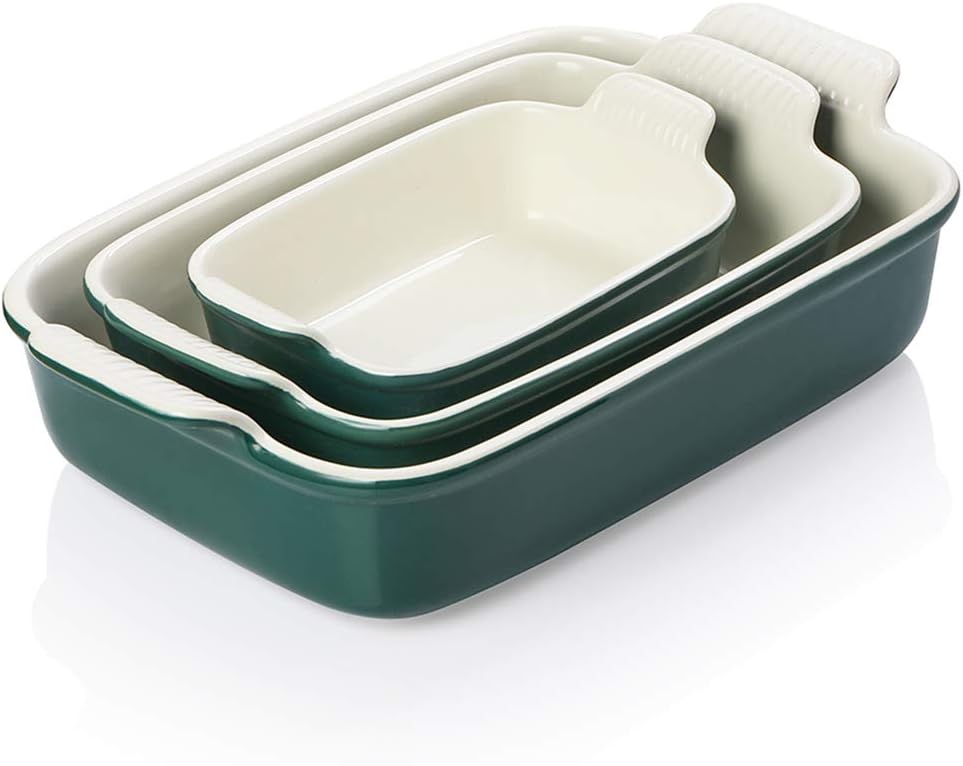 Sweejar Home Casserole Dishes for Oven, Ceramic Bakeware Set of 3, Rectangular Baking dish with Handles, Wave Edge Lasagna Pan Deep for Cooking, Cake, Dinner, Banquet and Daily Use (Navy) - Amazing Gadgets Outlet