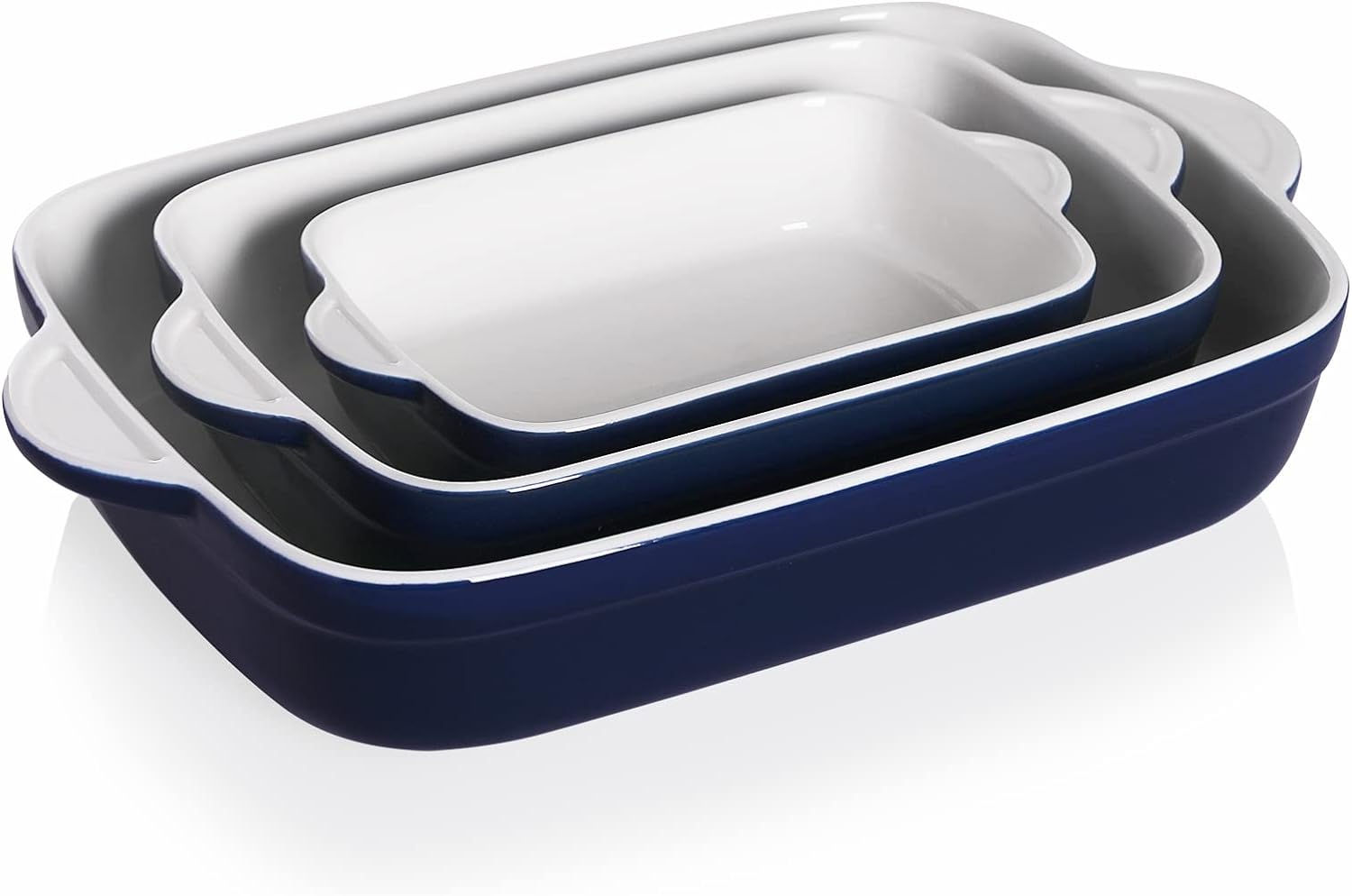 Sweejar Home Casserole Dishes for Oven, Ceramic Bakeware Set of 3, Rectangular Baking dish with Handles, Wave Edge Lasagna Pan Deep for Cooking, Cake, Dinner, Banquet and Daily Use (Navy) - Amazing Gadgets Outlet