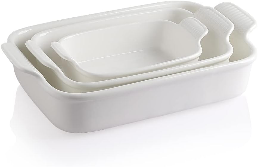 Sweejar Home Casserole Dishes for Oven, Ceramic Bakeware Set of 3, Rectangular Baking dish with Handles, Wave Edge Lasagna Pan Deep for Cooking, Cake, Dinner, Banquet and Daily Use (Navy) - Amazing Gadgets Outlet