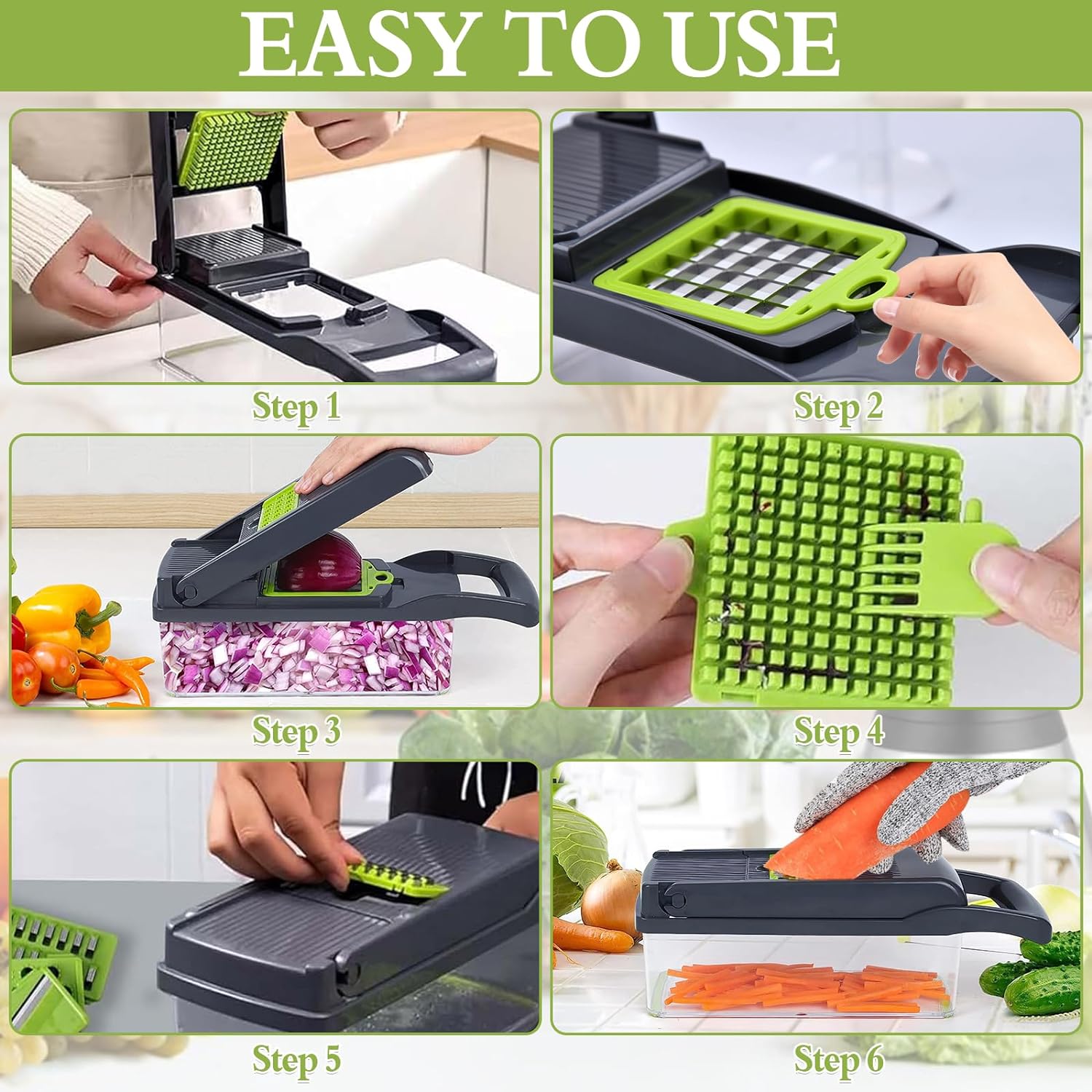 Swetfela 18 In 1 Vegetable Chopper, Mandoline Vegetable Slicer Multifunctional, Chopper Vegetable Cutter with 7 Blades, Mitten, Cleaning Brush and Peeler, Food Chopper for Cutting Vegetables and Fruit - Amazing Gadgets Outlet